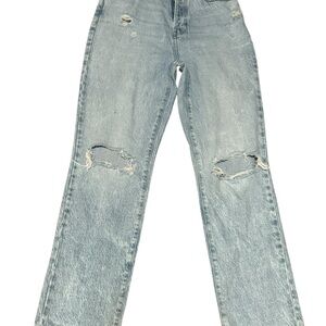 PacSun Blue Straight Leg Jeans with Distressed Details